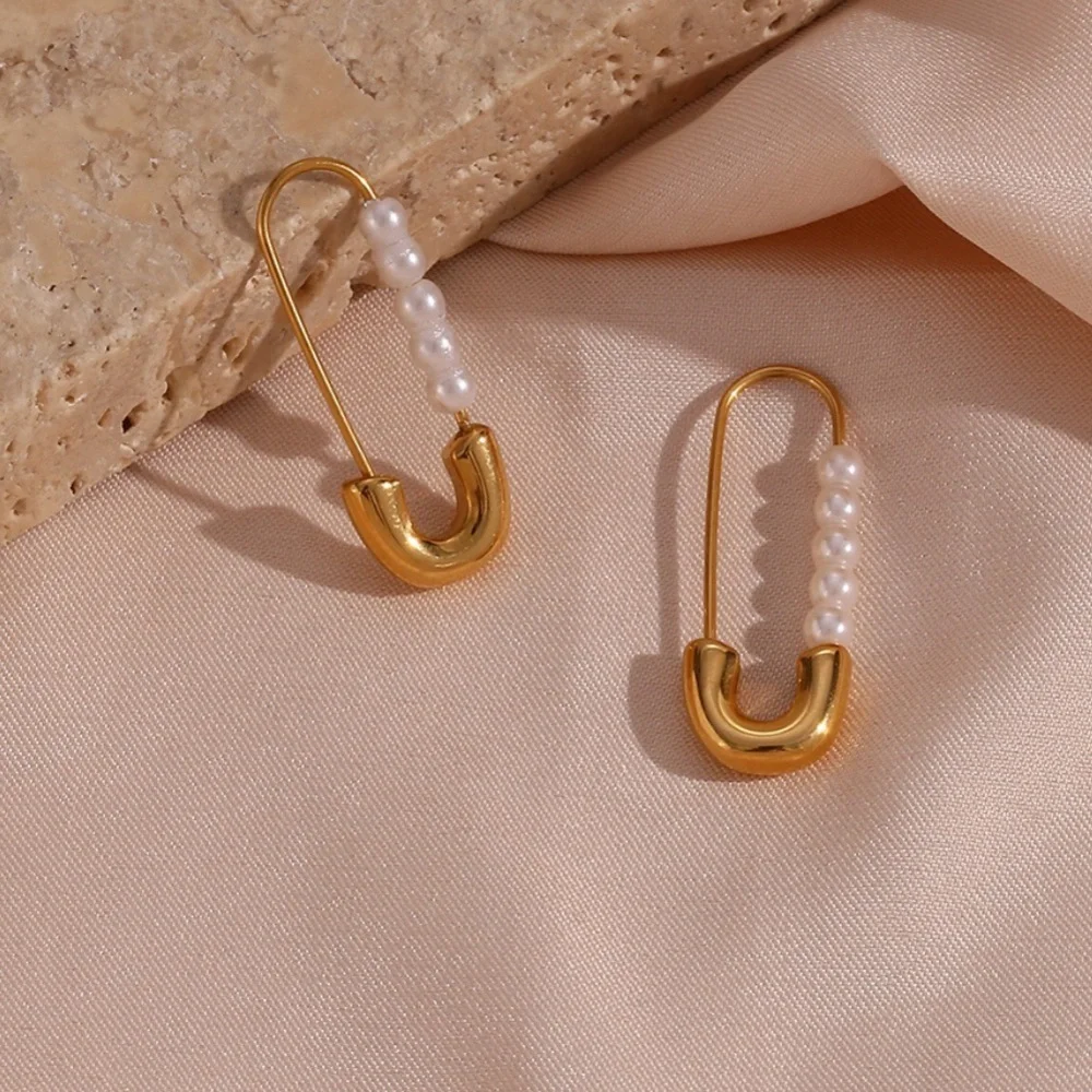 NEW 18K GOLD CLASSIC PEARL HOOP EARRINGS, NICE EARRINGS, CUTE EARRINGS - Picture 5 of 6